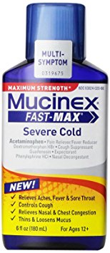 Mucinex Fast-Max Adult Liquid Severe Cold Cough Suppressant Expectorant Nasal Decongestant, 6 Ounce