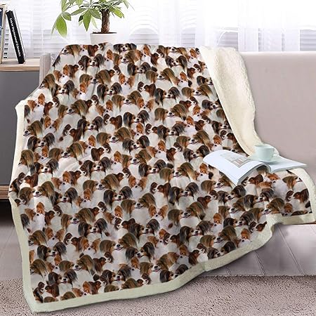 BlessLiving Cute Papillon Dog Fleece Throw Blanket Shepherd Dog Bed Blanket Plush Soft Blanket for Bed and Couch (Throw, 50 x 60 Inches)