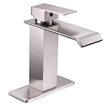 Era Brushed Nickel Waterfall Commercial Bathroom Sink Faucet Deck Mount Lavatory One Hole Single Handle