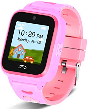 [2020 Updated]4G Kids Smartwatch with GPS Tracker, Touch Screen Boys Girls Watch Phone Waterproof with Remote Monitoring/SOS/Game/Pedometer/FaceTalk/2-way Call, Kids Christmas Birthday Gift Toys(Pink)
