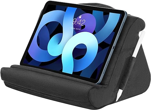 MoKo Tablet Pillow Stand, Soft Tablet Cushion Stand, with Multiple Viewing Angles and Storage Pocket, Fit with iPad 10.2 2021/iPad Air 5/4/3/iPad Pro 11/12.9 2022, iPad 10th,Galaxy Tab, iPhone,Black