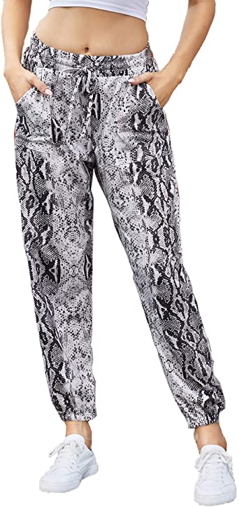 ACEVOG Womens Loose Sweatpants Casual Baggy Printed Pants High Elastic Waist Drawstring Tie Lounge Pants with Pockets