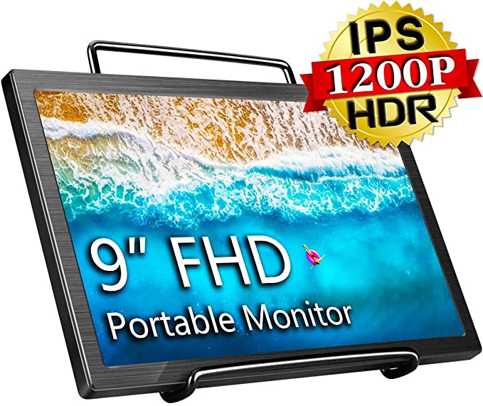 Portable Monitor 9 inch 1920 x 1200 HDR Freesync Portable Display with Mini HDMI Port for PC Laptop Switch PS4 Raspberry Pi, with Dual Speaker, Bracket