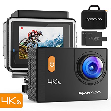 APEMAN A80 Action Sports 4K Camera Ultra WiFi HD skiing cam 170º Wide-Angel lens Waterproof DV Camcorder with Dual Improved Batteries with Free Accessories