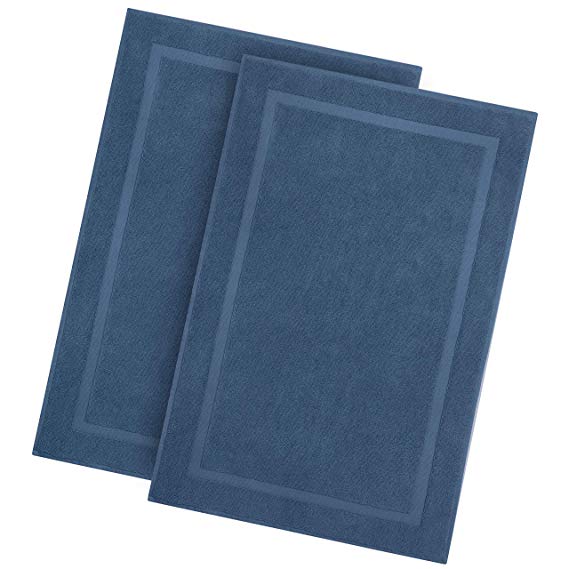 Cotton Craft - 2 Pack Luxury Bath Mat - Azure Blue - 100% Ringspun Cotton - Oversized 21x34 - Heavy Weight 1000 Grams - 2 Ply Construction - Highly Absorbent - Soft Underfoot Easy Care Machine Wash