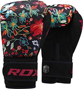 RDX Women Boxing Gloves for Training & Muay Thai – Flora Skin Ladies Mitts for Sparring, Fighting & Kickboxing - Good for Punch Bag, Focus Pads and Double End Ball Punching