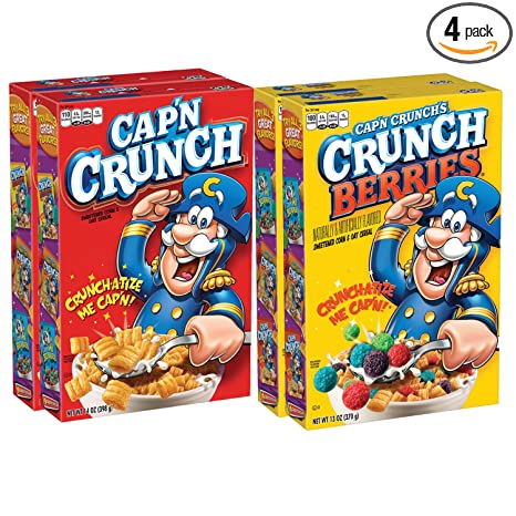 Quaker Cap'n Crunch Breakfast Cereal, Original & Crunch Berries Variety Pack (4 Pack)