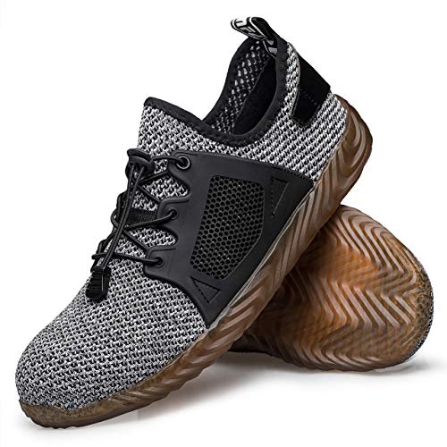 Hongchengye Steel Toe Shoes Mens Safety Work Industrial Construction Breathable Sneakers Outdoor Lightweight Non Slip Shoes