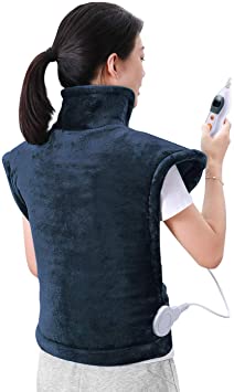 MaxKare Electric Heating Pad Neck Shoulder and Back Heating Wrap Back Pain, Sorness, Stress Relief Fast-Heating 5 Temperature Settings Auto Shut Off 24'' x 33' (Dark Blue)