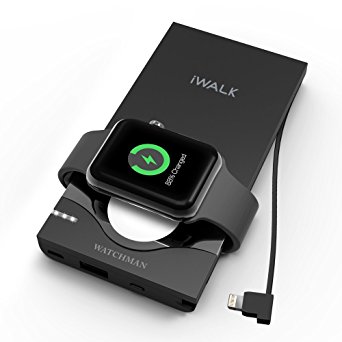 iWALK 10000mAh Built-In Lightning Cable Portable Slim External Battery Pack Wireless Charger Power Bank For Apple Watch Series 1 Series 2 Nike and Hermès Edition iWATCH iPhone X/8 Plus iPad Air