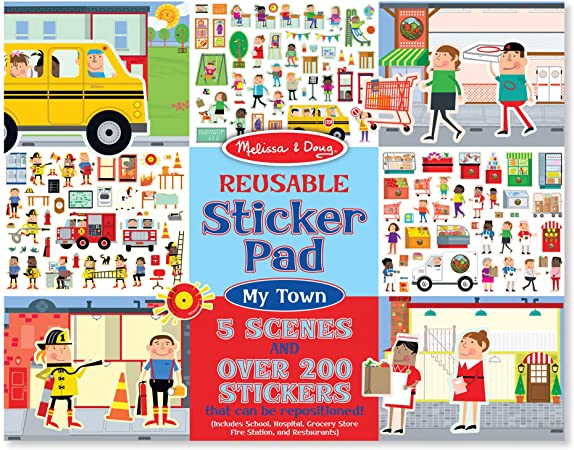 Melissa & Doug Reusable Sticker Pad: My Town - 200  Stickers and 5 Scenes