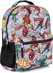 Marvel Comics Allover School Backpack - Avengers, Spiderman, Captain America, Iron Man Hulk - Officially Licenced Bookbag for Boys & Girls (White)