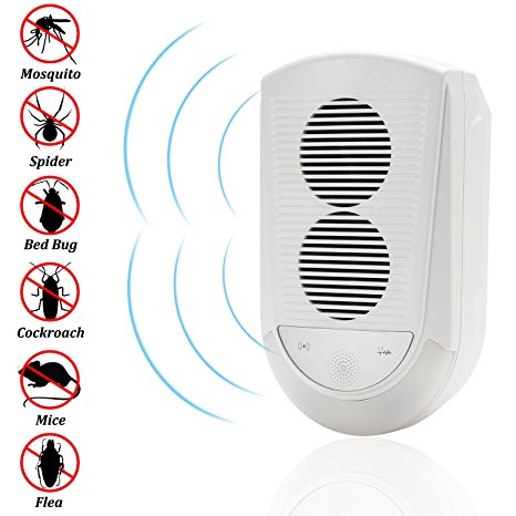 [UPGRADED] Ultrasonic Pest Repeller - Rainlax Electronic Plug In Pest Control Repellent with DOUBLE IMPACT - Repels Mice, Insects, Mosquito, Roaches, Spider (White-Repeller)
