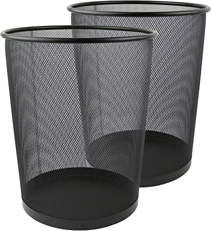 Greenco, Black Mesh Trash Can Wastebaskets, Round, 6 Gallon-2 Pack