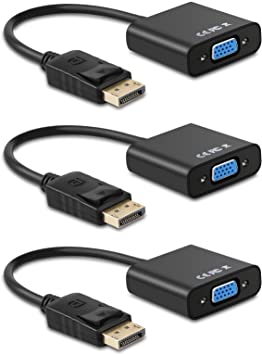 EEEKit Display Port to VGA,3 Pack, Gold-Plated DisplayPort to VGA Converter Adapter (Male to Female) for Computer, Desktop, Laptop, PC, Monitor, Projector, HDTV, HP, Lenovo, Dell, ASUS and More