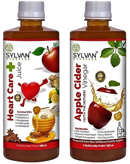 Sylvan Heart Care Juice & Apple Cider Vinegar Combo- 500 ml x 2 Pcs. Improves Heart Health Manages Weight Blockage removal