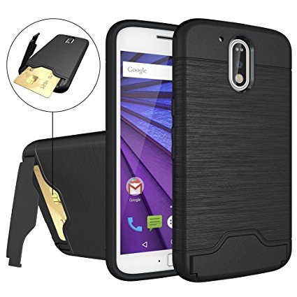 Moto G4 Case / Moto G4 Plus Case, (Black) Shock Drop Protection True Fit [Card Slot] [Brushed Texture] with Kickstand