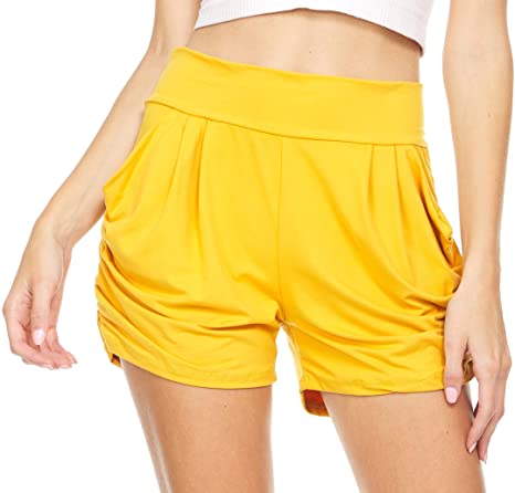 Womens Shorts, Premium Ultra Soft Wide Waist Harem Shorts Casual Elastic Beach Pants with Pockets