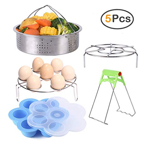 Instant Pot Accessories, ZOUTOG Steamer Cookware Set with Steamer Basket/Egg Steamer Rack/Steam Rack/Egg Bites Molds/Dish Clip - Fits 5, 6 and 8 Qt Instant Pot Pressure Cooker