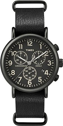 Timex #TW2P62200 Men's Weekender Slip-On Leather Band Black Dial Chronograph Watch