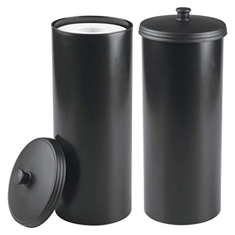 mDesign Free Standing Toilet Paper Holder Canister with Lid for Bathroom Storage - Pack of 2, Black