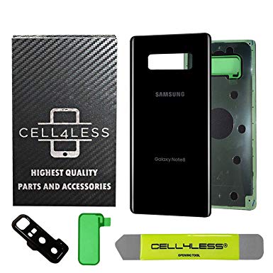 CELL4LESS Midnight Black Compatible Back Glass Battery Door Cover Housing with Camera Frame, Lens and Adhesive Replacement for Samsung Galaxy Note 8 - Any Carrier - N950 (Black)