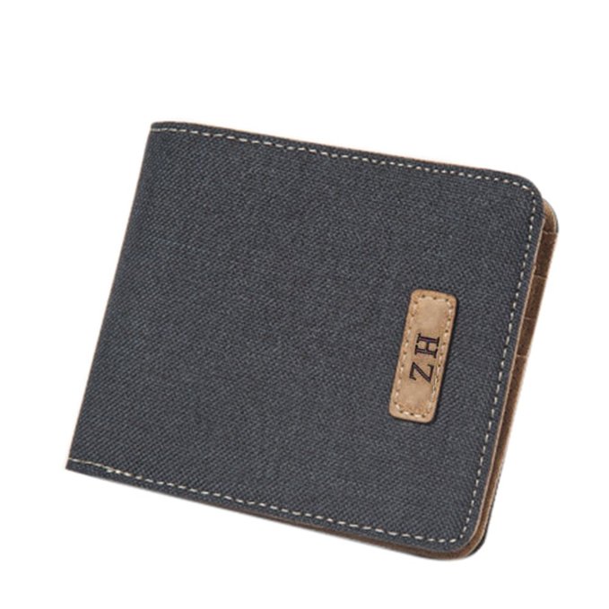 ZH Men's Canvas Leather Wallet Small Bifold Card Holder Billfold with ID Window