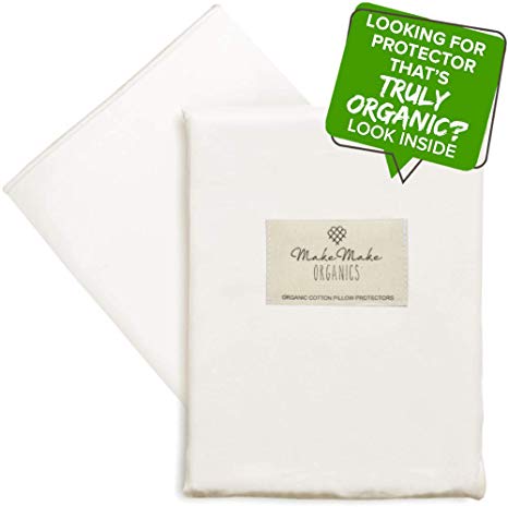 MakeMake Organics Organic Pillow Protectors (Set of 2) GOTS Certified Cotton Pillow Cases Zippered Natural Dust Mite Allergy Resistant Breathable No Chemicals Fits King Pillows (Pearl White, 20x36)