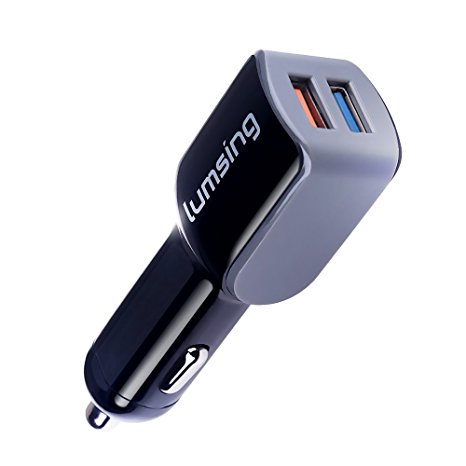 QC2.0 Car Charger: Lumsing 24W Dual Port USB Car Charger with Quick Charge 2.0 Technology for Samsung Galaxy S7/S6/ Edge/ Edge , Note 5/ 4/ Edge, LG G5, Nexus 6 and More, Black