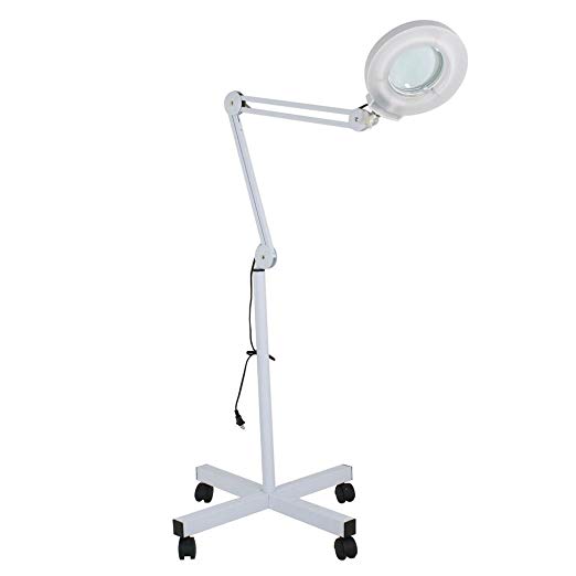 Facial Magnifing Lamp Floor 5 Diopter LED Magnifier Light W/Adjustable Swivel Arm And Rolling Stand For Beauty Salon Skincare Manicure Tattoo