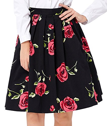 GRACE KARIN Women Pleated Vintage Skirts Floral Print CL6294 (Multi-Colored)