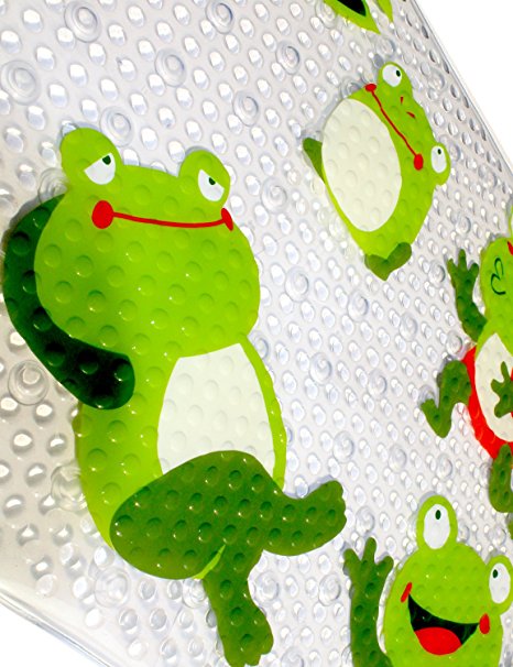 WARRAH Baby Non-Slip Anti-Slip Anti-Bacterial Bath Mats for Tub Bathroom,Latex-Free,W 15"XL 27"(Frog)