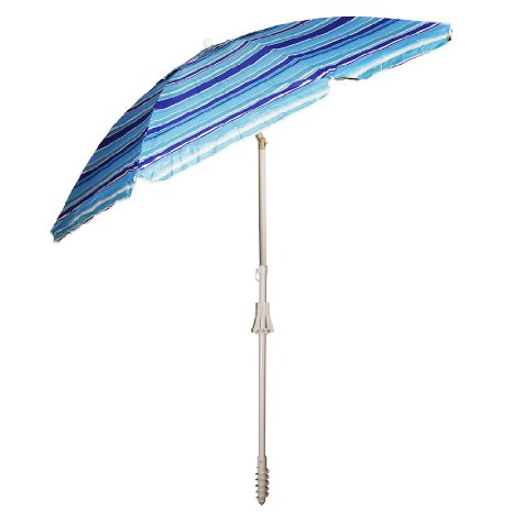 Outdoor Beach Wind Vent Umbrella 7ft Certified by Skin Cancer Foundation UV Protection UPF 50  Built-in Anchor Pole and Air Vent for Stability (Design: Blue Stripe) by JGR Copa