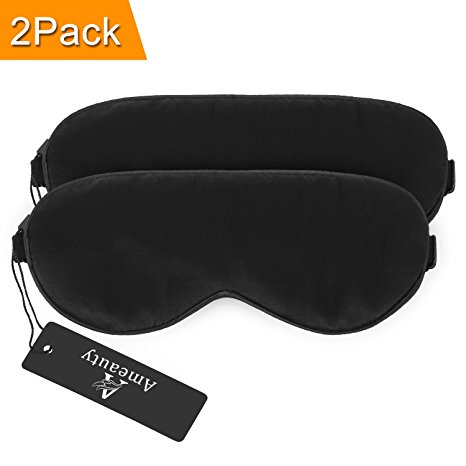 Ameauty 2 PACK Sleep Mask, 100% Natural Silk Eye Cover Blindfold Super Soft Eye Mask with Adjustable Strap, Block Light for Men, Women, Kids, Travel, Office, Meditation