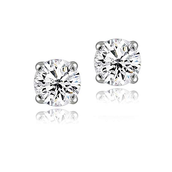 Bria Lou Silver Flashed Cubic Zirconia Round Stud Earrings