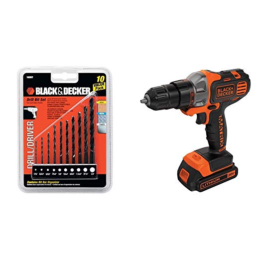 BLACK DECKER 15557 10-Piece Drill Bit Set with BLACK DECKER BDCDMT120C 20-Volt MAX Lithium-Ion Matrix Drill/Driver