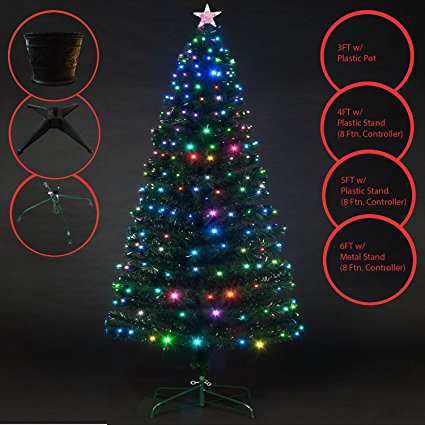 Deluxe Green 3ft,4ft,5ft,6ft Christmas Tree Multicolor LEDs 8 FTN Controller & Top Star - 4FT w/ Plastic Stand (125 LEDs)