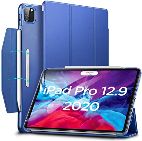 ESR Yippee Trifold Smart Case for iPad Pro 12.9 2020/2018, Lightweight Stand Case with Clasp, Auto Sleep/Wake [Supports Apple Pencil 2 Wireless Charging], Hard Back Cover for iPad Pro 12.9", Navy Blue