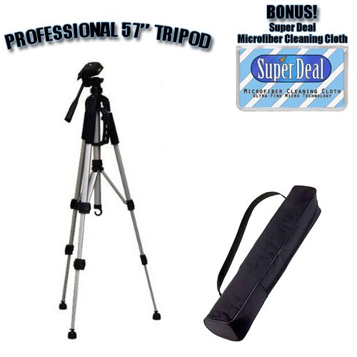 PROFESSIONAL 57 Inch Tripod with Carrying Case For The Canon Powershot SD1100, SD1000, SD750, SD630, SD600, SD450, SD430, SD400, SD300, SD200, SD30, TX1 Digital Cameras with Exclusive FREE Complimentary Super Deal Micro Fiber Lens Cleaning Cloth