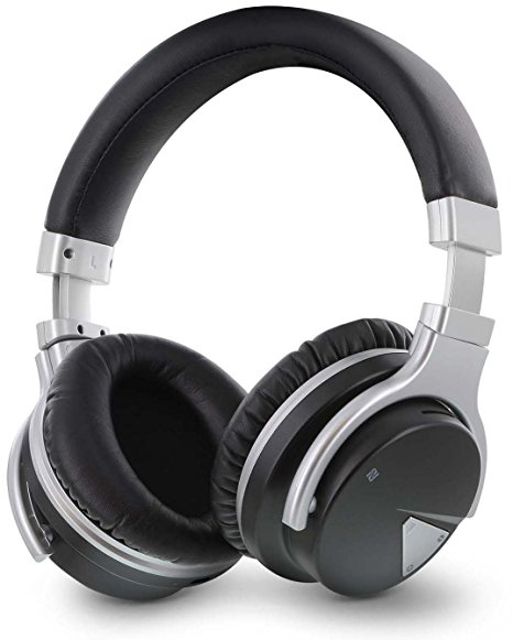 Okra Rhythm JB500 Active Noise Cancelling Wireless Over-ear Stereo Headphones - Microphone, Volume, Play, Pause, Skip and Answer Call Controls (Black)