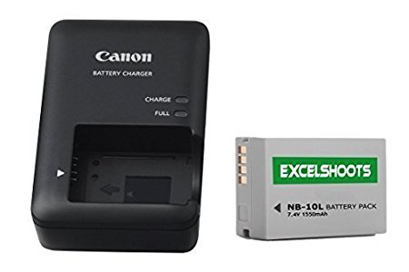 Excelshots, CB-2LC Battery Charger   NB-10L Li-ion compatible Battery, for Canon PowerShot SX40 HS, SX50 HS, SX60 HS, G1X, G3X, G15, G16, Digital Camera.