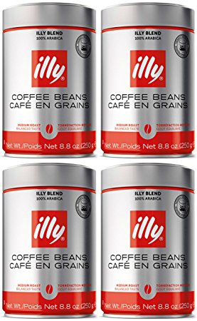 illy Caffe Normale Whole Bean Coffee, Medium Roast, Red Top, 8.8 coffee cans (Pack of 4)