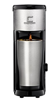 Chefman Coffee Maker K-Cup VersaBrew Brewer with included BONUS TRAVEL MUG and FREE FILTER For Use With Coffee Grounds - Rapid Boil - Small Footprint Single Serve - RJ14-SKG-M