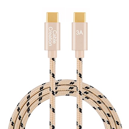 USB Type C to C Cable(3A), CableCreation 6.6 ft USB 2.0 Type-C Cotton Braided Fast Charge Long Cord, for Apple Macbook, Nintendo Switch, Galaxy S8/S8  etc., 2m/ Khaki