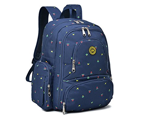 Abonnyc Baby Backpack Diaper Bag Travel Diaper Handbag Large Capacity Fit Stroller (BlueFlower)
