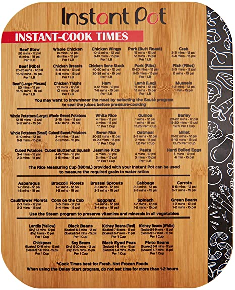 Instant Pot 5252280 Official 11x14 Bamboo Cutting Board with Cook Times, 11x14-inch, Brown