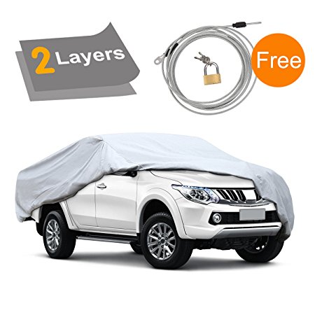 Truck Cover-2 Layers All Weather Waterproof, Windproof, for Snow Winter Outdoor, Car Cover for Truck Pickup Auto, Free Windproof Ribbon & Anti-theft Lock, Fits up to 242"