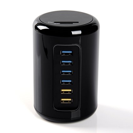 iDsonix High Speed 6-Port USB 3.0 Hub Including 2 BC1.2 Fast Charging Ports with SD and TF Card Reader and Power Adapter - Latest VL812 Chipset(Backward Compatible with USB 2.0/1.1)