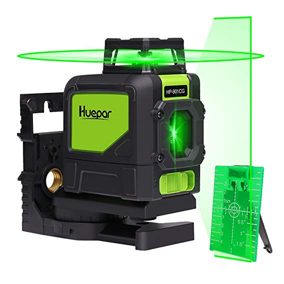 Huepar 901CG Professional Laser Level, Mute 150 Ft Green Beam Cross Laser Self-Leveling 360-Degree Horizontal Line with Magnetic Pivoting Base, 2 Full-time Pulse Modes