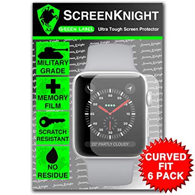 ScreenKnight® Apple Watch Series 3 (38mm) Front Screen Protector Military shield - 6 Pack